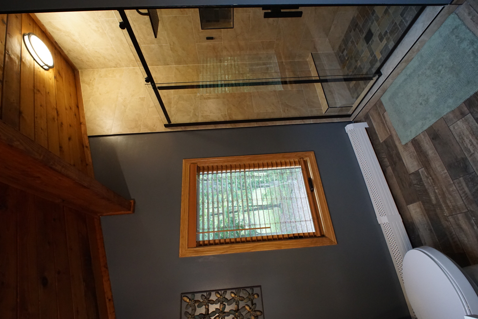 Walk-in shower with skylight
